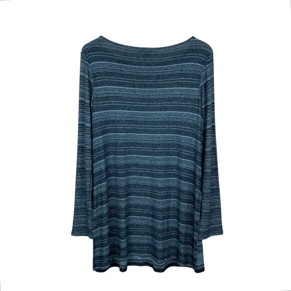 J Jill Wearever Tunic Top Blue Knit Stripe Longer Length Long Sleeve Women's L - Picture 6 of 6